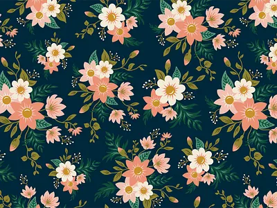 Spring Flowers Pattern botanical digital illustration floral flowers green illustration pattern peachy spring vector