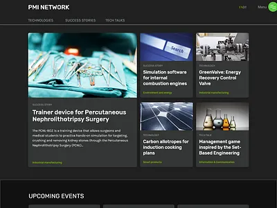 Entreprises network platform cards dark theme magazine network website