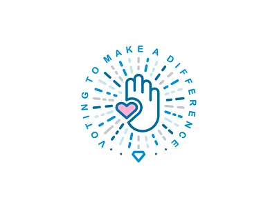 Voting Badge agrib badge blue diamond difference hand hand heart heart heart hand high five illustration landing page illustration line art line badge radiating shades of blue vote voting voting badge website badge