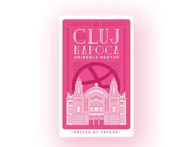 Cluj Napoca Dribbble Meetup badge building cluj cluj napoca dribbble illustration invitation lineart meetup pink poster romania sticker