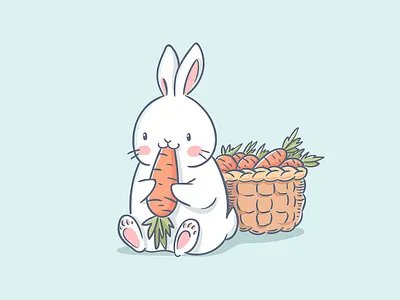 Cute rabbit eat a carrot. Vector illustration. art artwork baby carrot cute eat flat hand draw handdraw illustration line art minimalistic pastel color rabbit vector