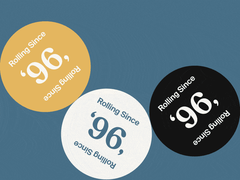 Palindrome rolling sticker animation blue circles design landing minimal shapes typography ui