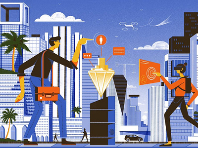 Tel Aviv character cityscape digital editorial folioart illustration isreal michael driver technology travel