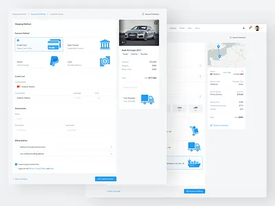ReCars UI Kit - Shipping & Checkout audi automobile behance car cards checkout clean dashboard delivery design details form homepage info payment sale settings shipping uikit website