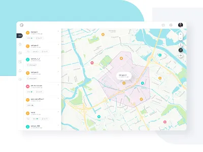 Tracking system battery bubble design devices icons interface map network polygon product design security sensor tab tags track ui ux web design wifi