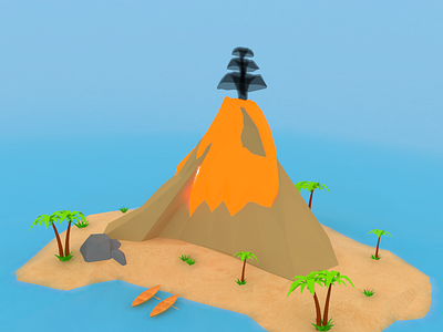 Volcano Island 2d art 3d art 3ds max bushes coconut concept design high poly kids art landscape lava low poly model ocean photoshop seascape unity3d vector volcano island