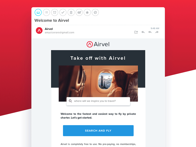 Example of Private Air Charter Marketplace Welcome Email