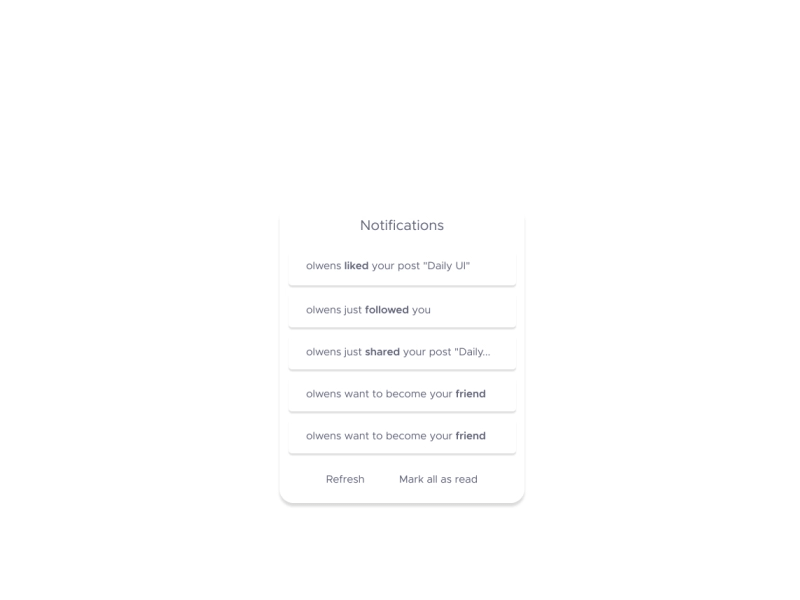 Daily UI - #8 - Notifications // CreativeWorld 2d animation art button creative daily design flat motion design notifications read refresh ui white