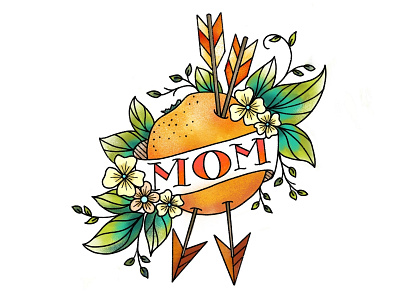 Orange you glad had me Mom? arrows fruitful leaves line art mom mothers day orange tattoo tradtional