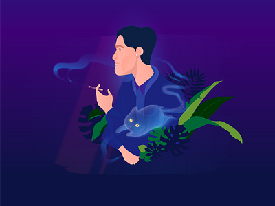 Me, myself and i cat illustraion mood nightlife smoker vector