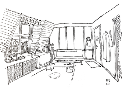 An attic room full of memories, the Netherlands animation comic illustration spatial story book