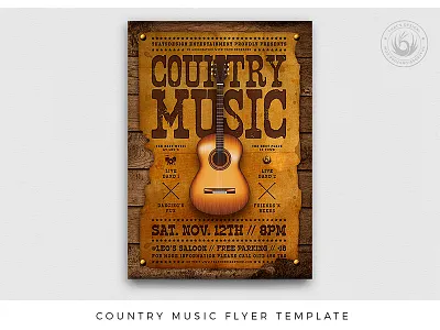 Country Music Flyer Template acoustic band bar club country cowboy festival flyer guitar leather live music party poster saloon template unplugged wanted western wood