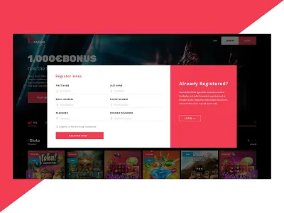 Casino Registration Page app design flat minimal ui ux vector website