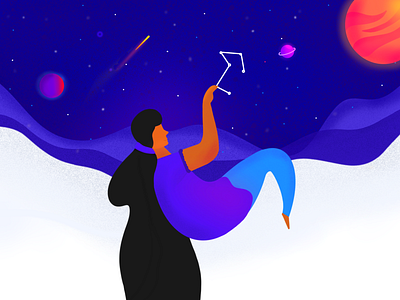 Space comet concept art cosmos design dreaming freelance galaxy girl illustration planets sky space universe vector