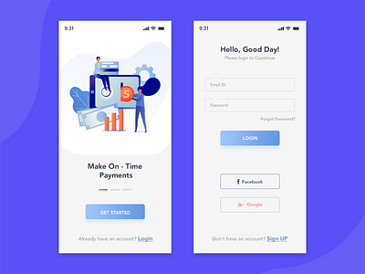 Payment Application Walkthrough and login blue and white branding clean creative designoweb designowebtechnologies gradient illustration login mobile app mobile app design payment app photoshop services typography uidesign uiux ux vector walkthrough