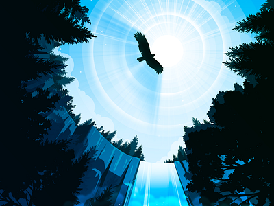 Waterfall bird eagle flight flow forest hawk height illustration landscape nature negative proart prokopenko spray trend water waterfall wing