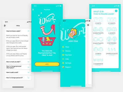 Whirl App - screens app design illustraion illustration laundry app layout mobile app mobile ui mobile ux ui ux visual