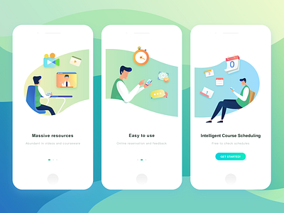 Loading Pages Of Medic Tutor (Tutee Client) app calendar check clock colors course courseware design easy to use graphic illustration intelligent course scheduling loading page man massive resources rebound schedules tutor ui vedio