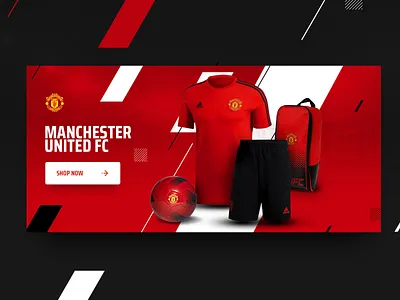 Showcase Manchester United FC advertising ball banner black dark design devils football football club graphics jersey manchester red shirt shop shorts soccer sport united website