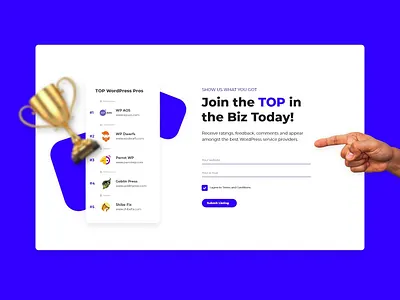 Ratings Site CTA Concept action button card check cta form hand heading list popup signup site top trophy ui website winners