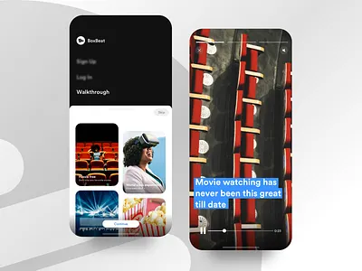 Boxbeat - Movie Booking App app branding app design black branding c4d card design clean creative dashboard design app flat iphonex minimalist mobile ui movie app typography ui user interface design userinterface ux