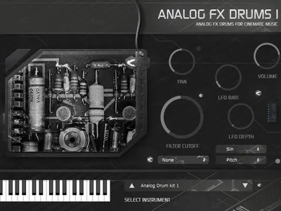 Analog FX Drums 1 plug-in instrument for Win / Mac analog dj drums knbs music player music studio musician programming software design software development sound design