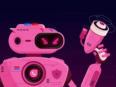 Antifraud Cop blog cop design flat design fraud freshworks gun illustration night police power robot spam vector