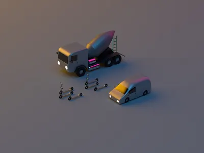 Fleet Teaser 2 3d automobile car cinema 4d cinema4d construction driving fleet mixer mobility scooter service truck urban van vehicle