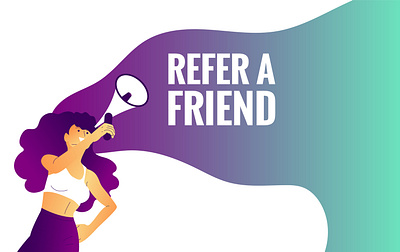 Megaphone banner character design flat friend girl illustration megaphone refer referral vector web