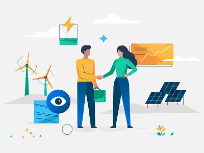 VGT business 2d business deal electricity energy flat girl graphic design graphics illustration man people power solar energy solar panel team teamwork website windmill