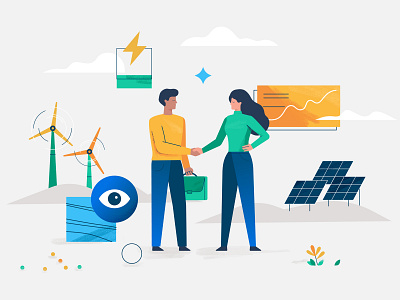 VGT business 2d business deal electricity energy flat girl graphic design graphics illustration man people power solar energy solar panel team teamwork website windmill