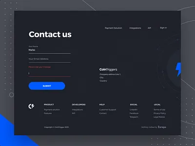 Cointriggers-Revolution in Blockchain Payments abstract icons blockchain landingpage blockchain payments contact us error state footer hover features integrations interaction animation landing page landing page ui online form page transition payment solution register account shop landing page signin submit form webdesign website