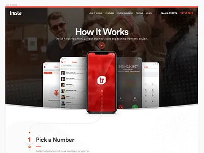 How It Works Landing Page black cell phone cellphone device device mockup gray how it works logo mock up mockup navigation navigation bar picker red