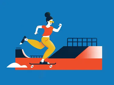 SK8ER GURL blue design flat girl girl power girls minimal portrait skate skateboarding vector vector art woman zoom