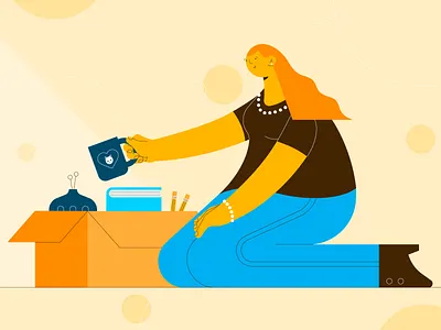 New Job design girl hands illustration kneal moving new job packing stylized