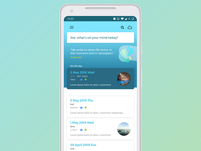 Diary App Landing Page app creative daily ui daily ui 001 dailyui diary google inspiration journal materials mood nadroid native travel uiux