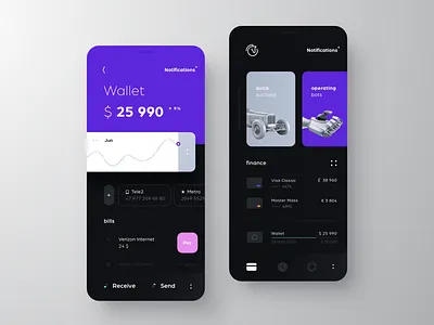 Finance App account app bank banking card charts currency dark dashboard design finance flat interface mobile online ui wallet