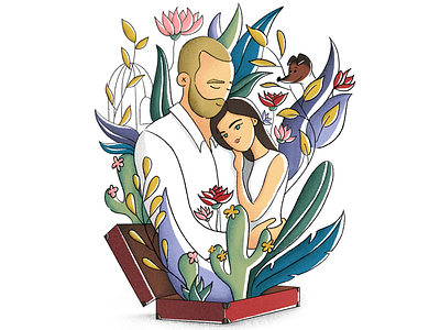 Suitcase wedding illustration