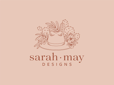 Logo for Sarah May Designs brand branding branding design cactus cactus illustration california design flat floral logo flowers hand drawn hat hat illustration illustration linework logo wedding design wedding logo wedding stylist