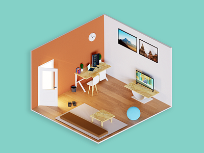 Low poly isometric room 3d 3dart blender blender3d interior isometric design lowpoly