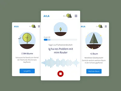 Speech Recognition Application 💬 ai app application artificialintelligence branding collect data data flat gamification illustration mobile simple simplify speech speech recognition swiss german train trees vocie voicedesign