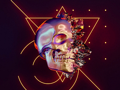 Skulls day 1 + Phone wallpaper. 3d 3d art abstract artwork b3d blender crystals facets geometric glow neon simple skull skull a day skull art skulls