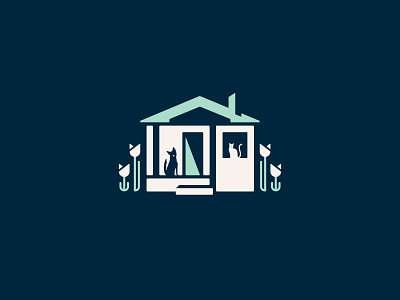 Oswego Vet - Logomark cat dog flowers home house logomark minimal navy pet pet care porch shadows silhouette tulips vet veterinary