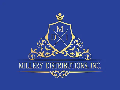 Millery Disrtibutions Logo adobe illustrator beauty blue branding business company logo creative design distribution elegant design flat gold gradiant king brand logodesign luxury design modern logo negative space ornamental service app vintage logo
