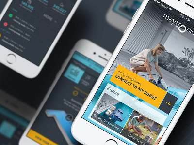 Robotic pool cleaner App app dark app dark design dark mode dark theme dark ui design ios app iot login login screen mobile mobile ui robotic ui ux