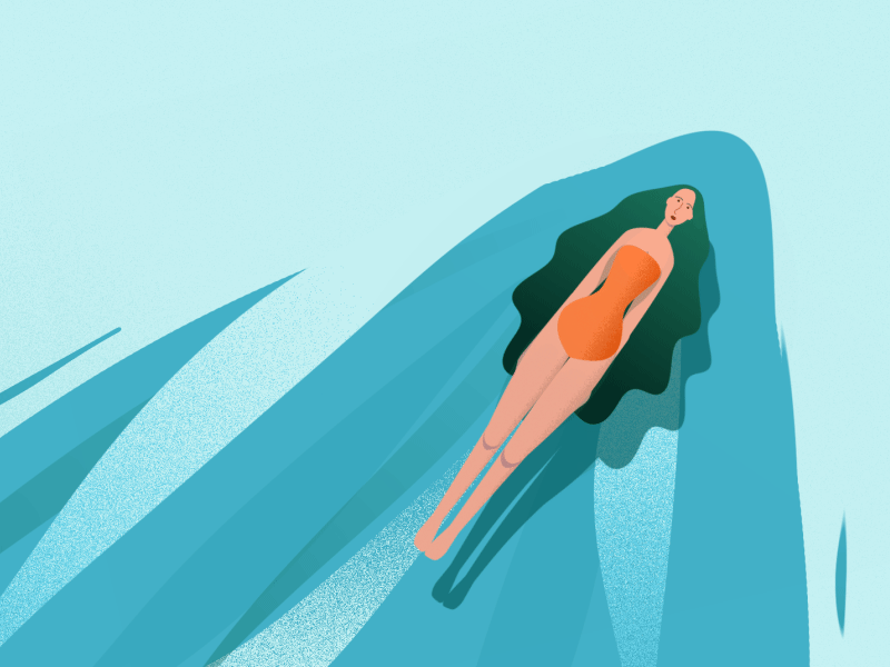 Swimming 2d aftereffects blue body character flow fluid hair liquid loop movement moves relax sea summer swim swimming water waves woman