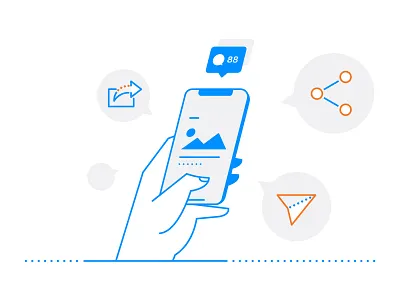Social Sharing cellphone hand icons illustration line art mobile phone share social media