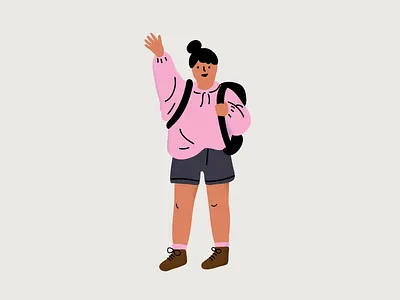 good morning little hiker girl girl character girl illustration hello hiker hiking illustration waving