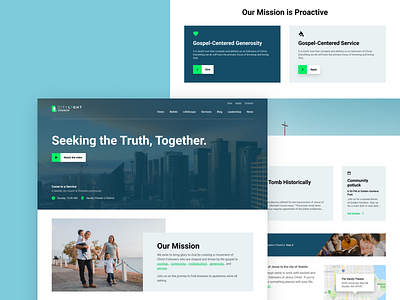 Website landing page • CityLight Church banner buttons card clean clock event flat hero homepage imagery light navigation schedule time website