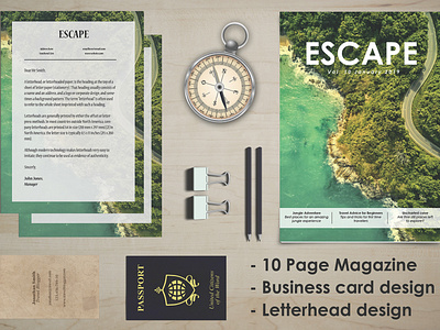ESCAPE, Travel Stationary Kit brand branding business corporate design easy to use elegant graphic design identity indesign indesign template magazine magazine cover magazine design magazine template photoshop template travel visual visual design